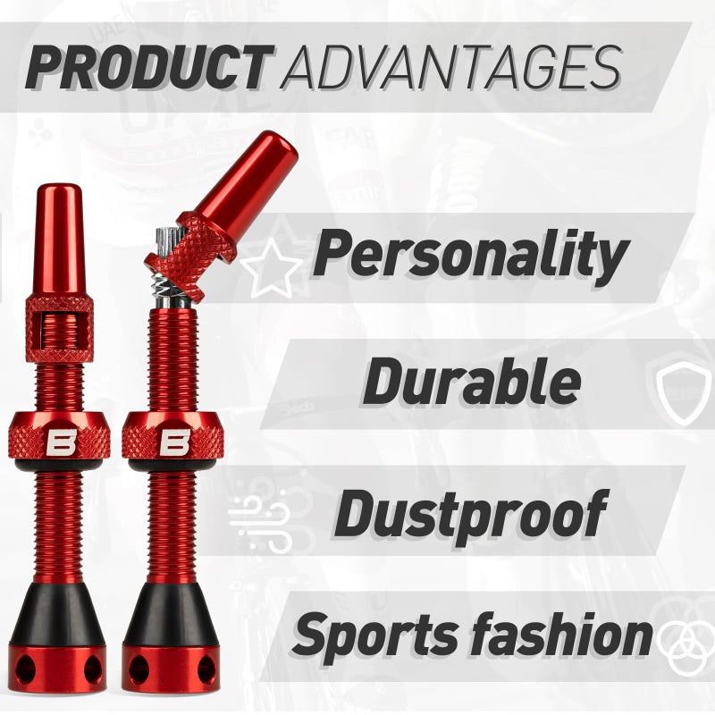 BWSHLF Tubeless Presta Valve Stem 40/44/55/60/65/70/80/100 mm, Super Light Alloy Presta Valve Stem Kit with Valve Core Remover Tool and Valve Stem Caps - Multiple Color and Size Options(Pair) - Image 5